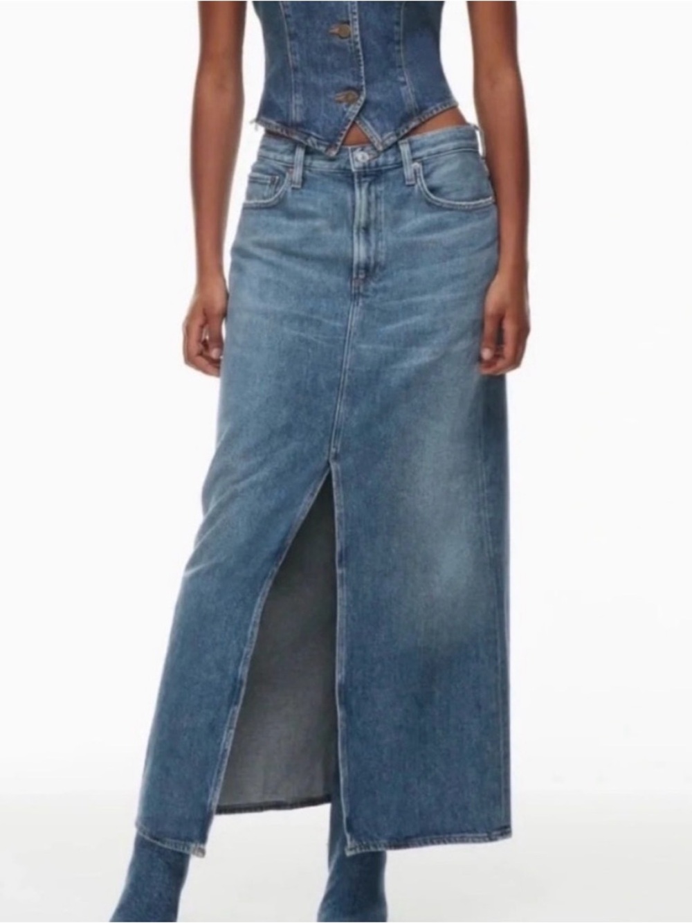 AGOLDE leif denim maxi skirt in swing 30 - Picture 4 of 12